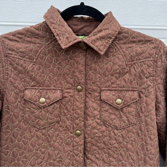 Ariat Quilted Snap Jacket Coat Small Floral Embroidered Cowgirl Granola Brown - Picture 2 of 8